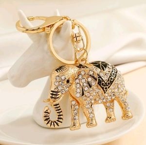 Gold Elephant Keychain Rhinestone Charm Bag Purse Accessory Women